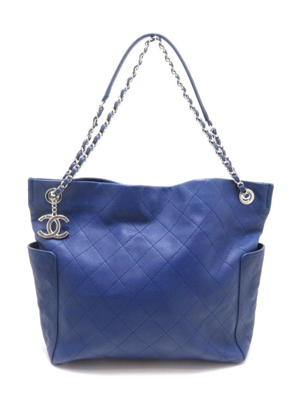 Chanel Quilted Tote Bag Caviar Leather Blue